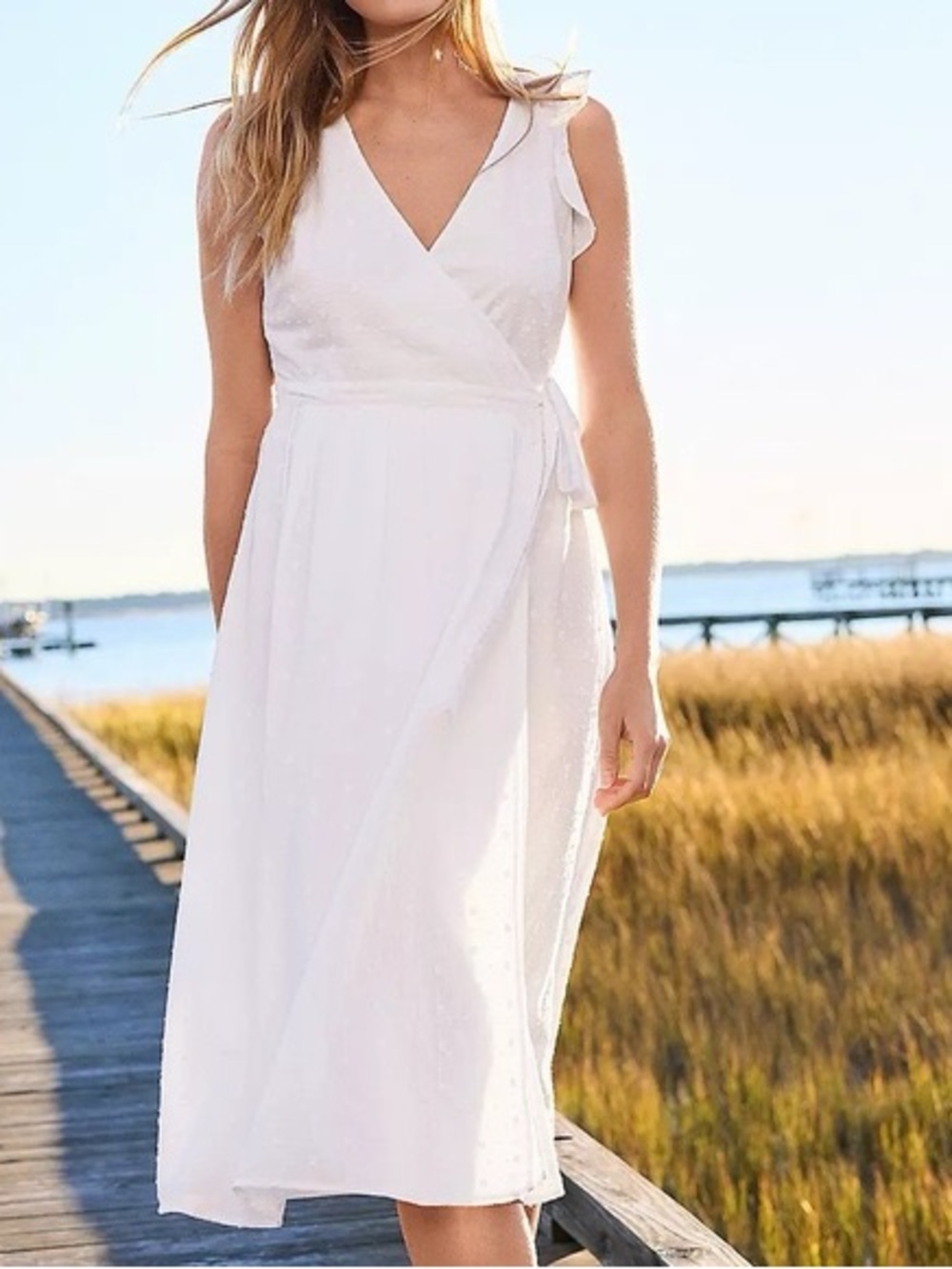 LOFT White Cotton Eyelet Wrap Dress – XL
